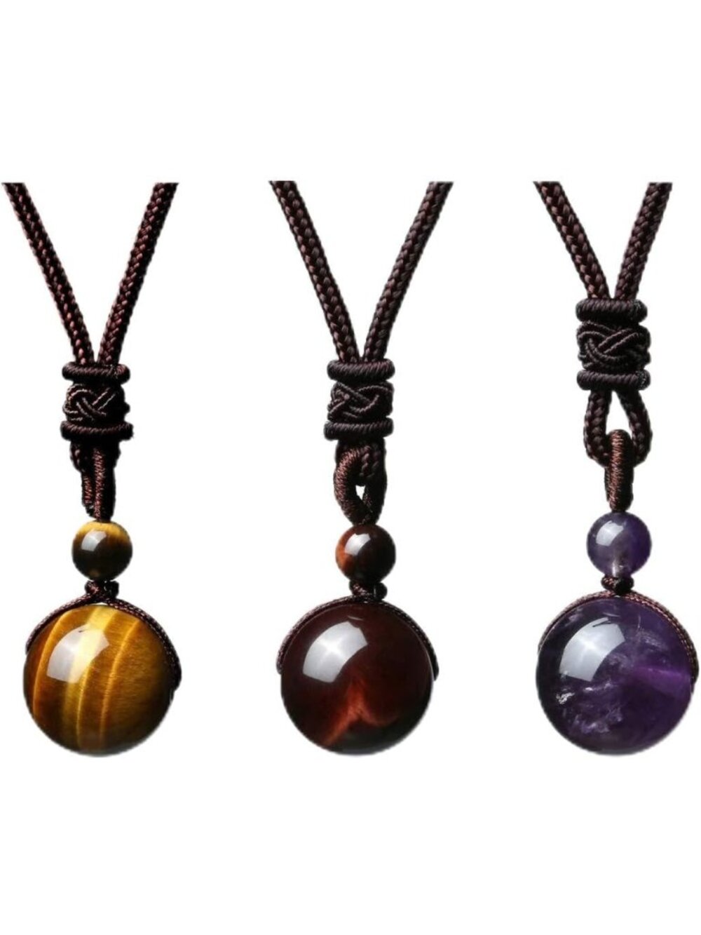 Natural Tiger Eye & Amethyst Healing Crystals Necklace | Chakra Protection